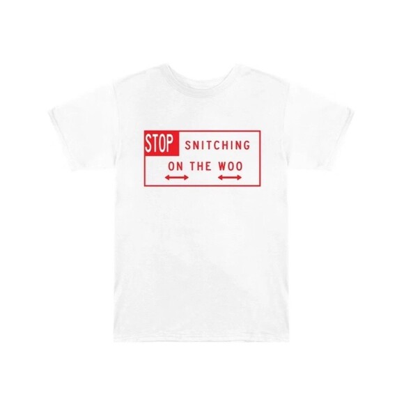Pop Smoke x Vlone Stop Snitching T-shirt White/Red size small  100% AUTHENTIC - Picture 1 of 2